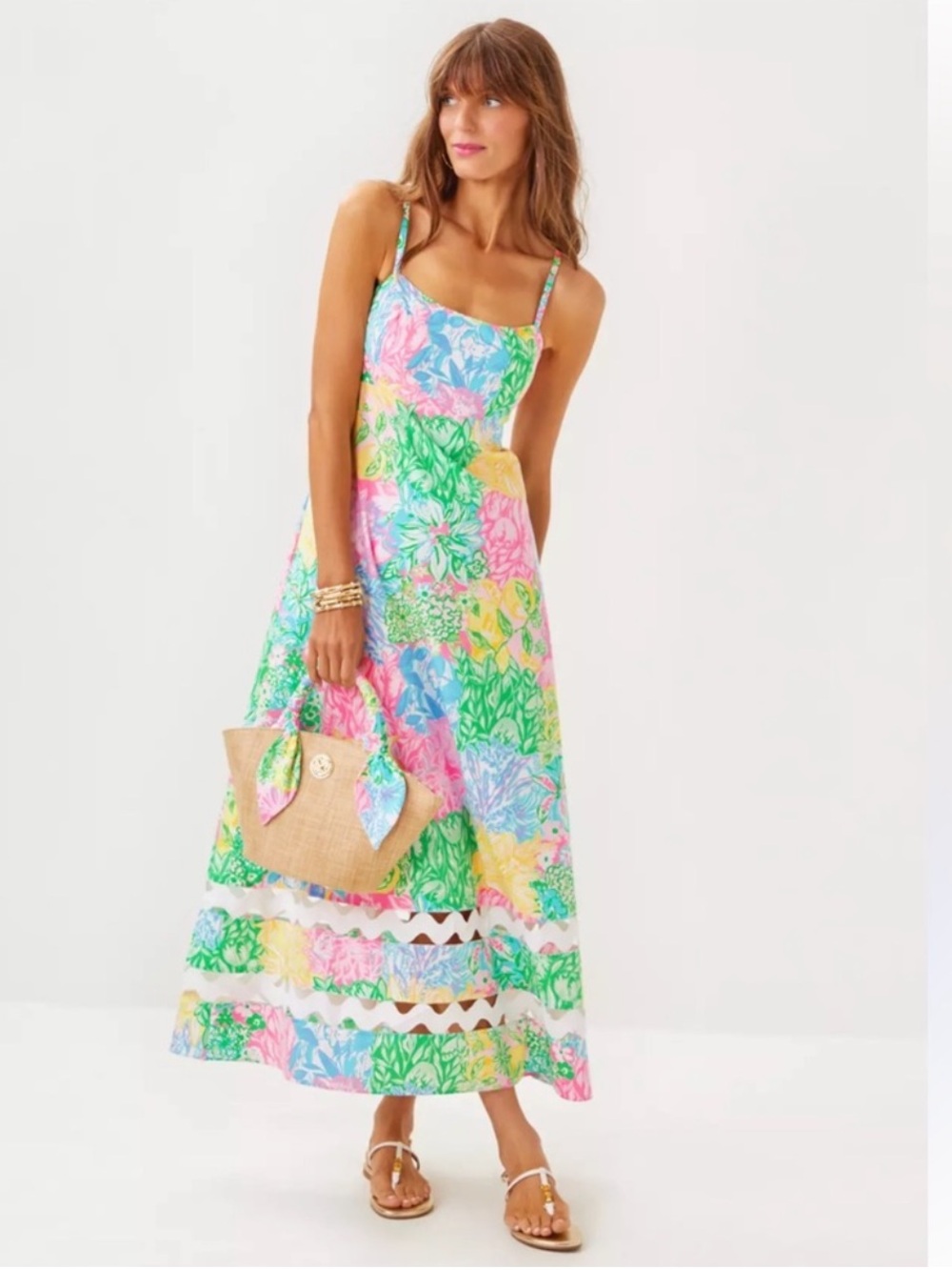 NWT Lilly Pulitzer Haliey Floral Cotton Midi-Dress